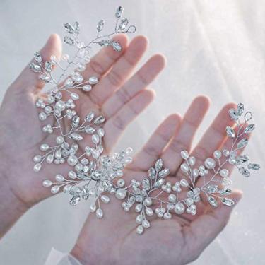 Imagem de Asooll Faixas de cabelo de casamento com pérolas prateadas, acessórios de cabelo para noivas com strass para mulheres