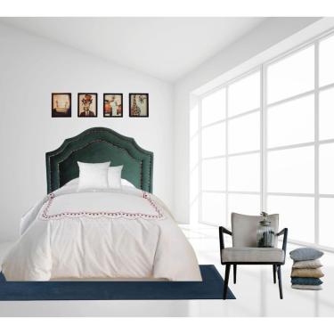 Imagem de Cabeceira Solteiro Luxo Veludo Verde Dupla Tacha Fumê 65X90