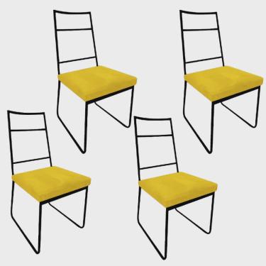 Imagem de Kit 04 Cadeiras Sala de Jantar Escritório Office Stark Industrial Ferro Preto Suede Amarelo - Ahz Móveis