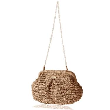 Imagem de Bolsa feminina de palha para férias pequena vintage ráfia verão praia rattan tecido crossbody sacos de palha caramelo