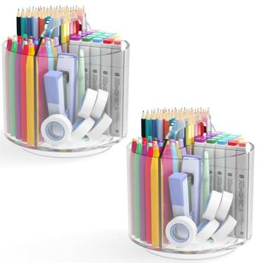 Imagem de Pacote com 2 porta-lápis para crianças, porta-canetas giratórias para organizador de mesa, 4 compartimentos, organizador e armazenamento de marcadores de arte, organizador de marcadores de mesa para