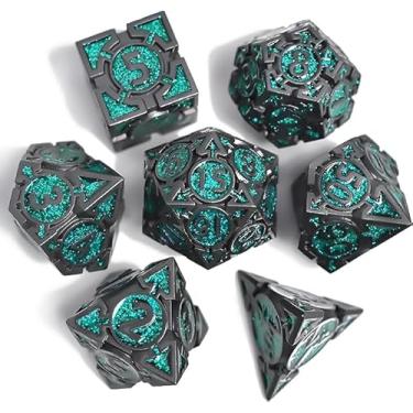 Imagem de RULE DICE DND Metal Dice Set, D&D Dungeons and Dragons Dice, D and D Dice Set Large Weighted 7 die Metal, RPG MTG Role Playing Polyhedral Dice Set with D & D Dice Gifts Box(Green)