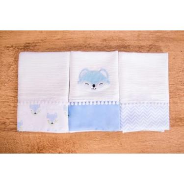 Imagem de Kit 3 Peças Fralda De Boca Para Bebê - Miguel Baby, Raposa Azul