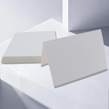 Imagem de MOTOFITOOL Cartões de barraca dobráveis brancos simples de 10 x 15 cm (conjunto de 55) - 20 x 15 cm dobra para 10 x 15 cm, cartolina em branco versátil para configuração de mesa, escrita, estampagem e