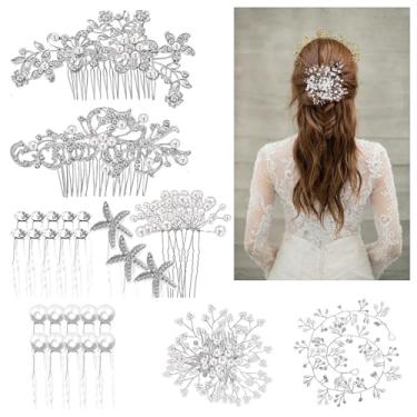 Imagem de Pentes de cabelo de casamento de 44 peças para noivas de cristal pérola acessórios de cabelo de noiva lateral em formato de U clipes prata strass espiral de cabelo para mulheres dama de honra cabelo para baixo cabeça