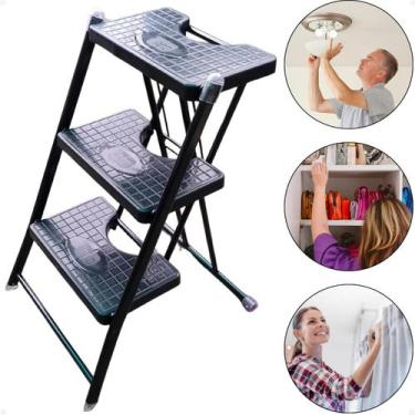 Imagem de Escada Dobrável 3 Degraus Antiderrapante Em Aço Anodilar