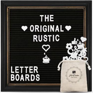 Imagem de Quadro de cartas de feltro preto com moldura vintage rústica de madeira preta e suporte por Felt Creative Home Goods quadro de mensagens mutável de 25 x 25 cm 350 letras do alfabeto branco, números,