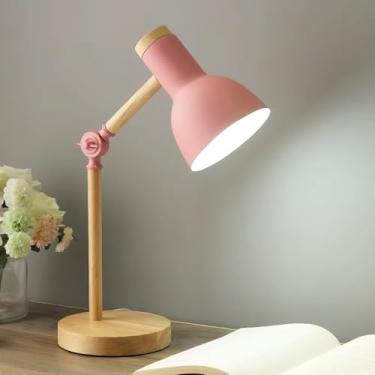 Imagem de Luminária de Mesa Retrátil com Base de Madeira | Design Moderno, Ajustável e Compacto – Ideal para Escritório e Estudo (Rosa)