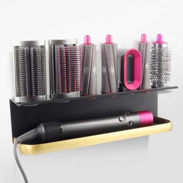 Imagem de DALUOBO Suporte de armazenamento Airwrap compatível com Dyson Airwrap modelador de cachos montado na parede suporte de armazenamento para organizador doméstico preto dourado