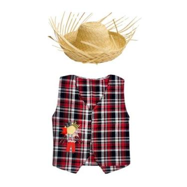 Imagem de Kit Colete e Chapéu Festa São João Junina Julina Palha Decoração Querm