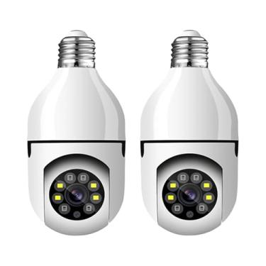 Imagem de AMOREJA Kit 2 Câmeras Segurança WiFi 1080P Visão Noturna Colorida 360°com Alarme, 2-Way Audio, E27 - Monitora Bebês, Pets e Casa