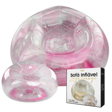 Imagem de Poltrona Inflável Lazy Lounge Glitter Com Puff Vg Plus Rosa