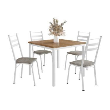 Imagem de Conjunto de Mesa Quadrada com Tampo MDP e 4 Cadeiras Adriana Revestimento Sintético Grafiato e Branco