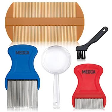 Imagem de MEDca Kit Premium De 5 Peças Para Piolhos - Pente Remover Lêndeas Com Dentes Finos E Lupa Conjunto Completo Tratamento Pentes Removem Ovos Pontas Arredondadas Maior Conforto