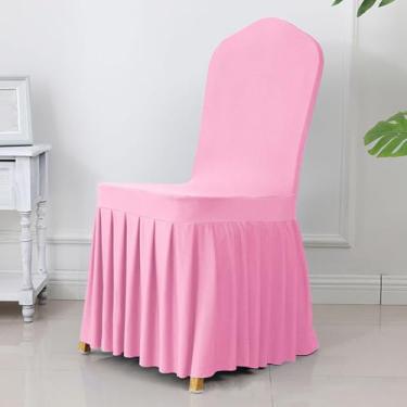 Imagem de Capa para cadeira de casamento, decoração para festa, elastano com saia plissada, elástica, para jantar, aniversário, hotel, banquete, rosa, 1 peça