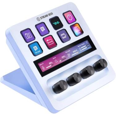 Imagem de Elgato Stream Deck + branco, mixer de áudio, produção ao vivo e controlador de estúdio para criadores de conteúdo, streaming, jogos, com barra de toque personalizável, botões de controle e teclas LCD,