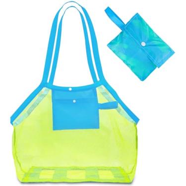 Imagem de Kerdele Bolsa de Praia Dobrável, Bolsa de Malha para Brinquedos de Praia, Sacos de Malha de Brinquedo, Bolsa de Praia de Malha Extra Grande, Azul e Verde, 14 cm x 17 cm, Unissex, À Prova de Areia