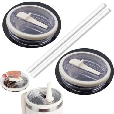 Imagem de 2 peças de 1,134 g copo de substituição com tampa flip de canudo compatível com copo Stanley Cup 1,134 g, 121 combinações de cores, tampa de canudo Stanley Flip sem odor e à prova de vazamento (branco
