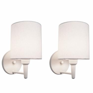 Imagem de Kit/2 Arandela Cilíndrica Md-2009 Base Branco Cúpula em Tecido 14x15cm Branco - Bivolt