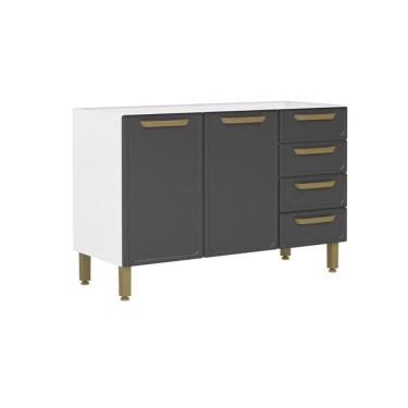 Imagem de Gabinete de Cozinha Modulado Bella c/ 2 Portas e 4 Gavetas s/ Tampo 120cm Grafite - Bertolini