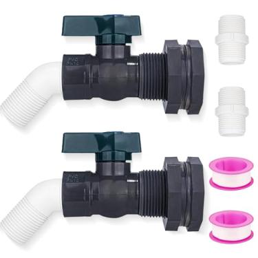 Imagem de Kit de desviador de cotovelo de 45° de barril de chuva de PVC, válvula de barril de chuva de 3/4 polegadas com conector de anteparo e adaptador de mangueira, kit de torneira de jardim de barril de
