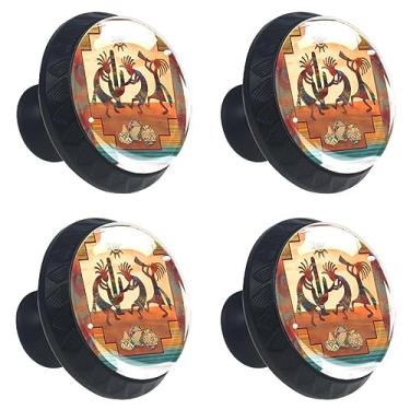 Imagem de 4 puxadores de gaveta de vidro nativos americanos do sudoeste Kokopelli puxadores de gaveta pretos puxadores de gaveta puxadores de porta puxadores de gaveta para cozinha guarda-roupa armário