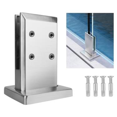 Imagem de LukLoy 304 Aço Inoxidável Vidro para Vidro Espigão Nw 1.4Kg Braçadeira de Corrimão de Vidro Resistente Escova Espigão de Corrimão de Vidro Casa Jardim Escadas Balaustrada Corrimão (180 Graus, Escovar)