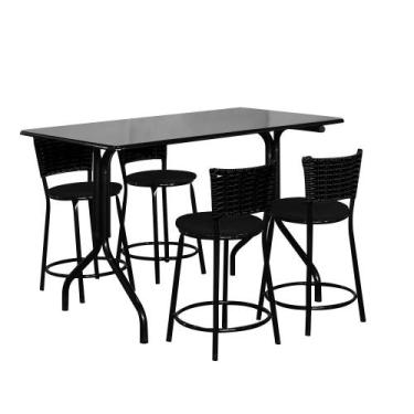 Imagem de Conjunto Mesa Retangular 70x120cm Preta Com 4 Banquetas Junco - Lamar 