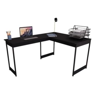 Imagem de Mesa Em L Estilo Industrial Escrivaninha De Canto Escritório Estudo Beni Camaleão (Preto)