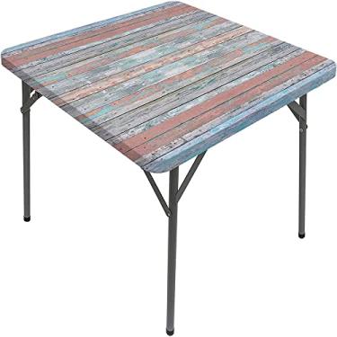Imagem de Capa de mesa de madeira ajustada, estampa de textura de prancha de madeira, toalha de mesa impermeável interna/externa, sala de jantar de pátio e cozinha, serve para mesa de 122 x 182 cm