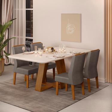 Imagem de Conjunto de Sala de Jantar 4 Cadeiras Tampo SEM VIDRO 1700x900 DJ Móveis Kiara Freijó Lidia Lunar