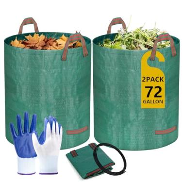 Imagem de Doubleggs Sacos de lixo reutilizáveis de quintal, sacos de gramado e folhas de 72 galões, 2 pacotes com alças reforçadas e luvas de jardinagem, sacos de lixo de jardim resistentes e sustentáveis para