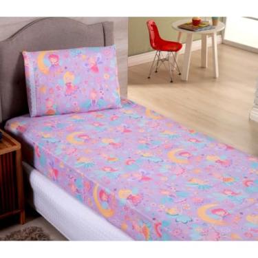 Imagem de Kit Jogo De Lençol Solteiro Com Elástico 2 Peças(Fadinha Lilás)