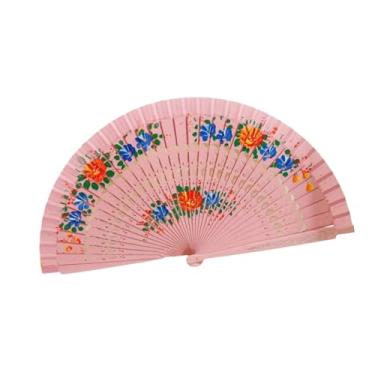Imagem de YIJU Ventilador de mão dobrável multifuncional retrô para festas de cosplay e acessórios de dança, Rosa