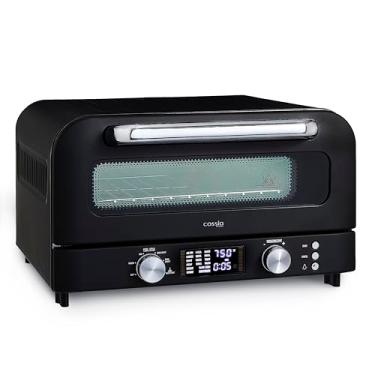 Imagem de Cassia Forno Elétrico De Pizza Com Fritadeira A Ar Bancada, Capacidade 30 Cm, 20 L, 1800 W, Aquece Até 340 °C, 16 Predefinições, Inclui Pedra, Descascador E Cesto Para Fritar, Preto