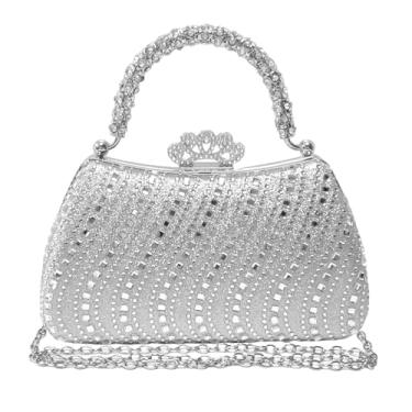 Imagem de Bolsa clutch feminina com strass, formal, para noite, bolsa de mão de diamante brilhante para coquetel, formatura, festa de casamento, Prata.