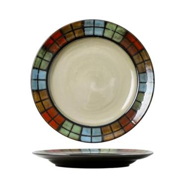 Imagem de Prato de vegetais xadrez de cerâmica estilo americano retrô simples e delicado - prato grande quadrado de 28 cm