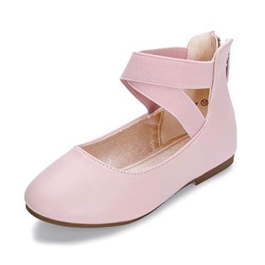 Imagem de Sapato social feminino HEHAINOM infantil Gracy Ballet Mary Jane bailarina com tira elástica no tornozelo, Pink Pu, 13 Little Kid