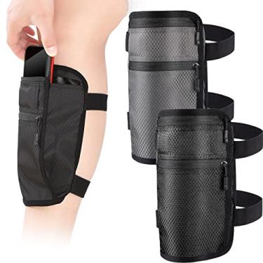 Imagem de Coldre para celular com faixa para panturrilha/perna, 2 unidades, antiderrapante, suporte para smartphone com alça ajustável, bolsa carteira para homens e mulheres (preto, cinza)