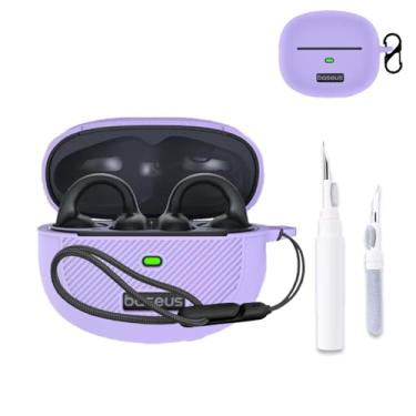 Imagem de NOUKAJU Capa para Baseus Bowie MF1, capa protetora para fone de ouvido (com mosquetão + cordão + caneta de limpeza) à prova de quedas, capa protetora para fones de ouvido Baseus Bowie MC1 com clipe