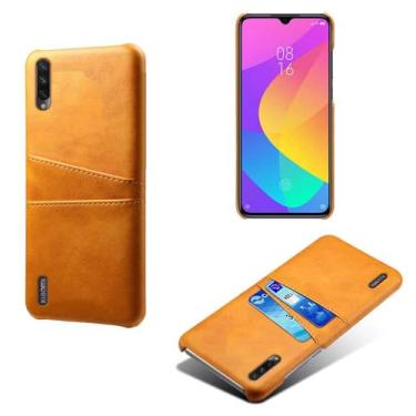 Imagem de Capas Compatível com Xiaomi A3,Caso de couro PU-Tampa de telefone a prova de choque com 2 slots de cartão,Proteção anti-impressão digital e anti-gota-Yellow