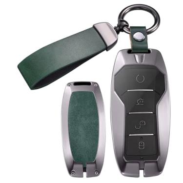 Imagem de ontto Porta-chaves adequado para BYD Song Plus Atto 3 Han EV Tang DM Qin Seal Seagull Dolphin, capa de chaveiro de metal e couro, com chaveiro, verde