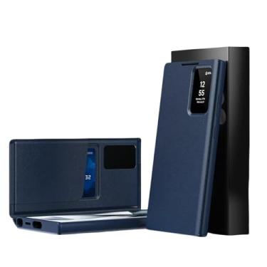Imagem de Capa de couro para Samsung S25Plus com bolso para cartão e tela inteligente, transparente e com janela (para Samsung S25Plus/azul)