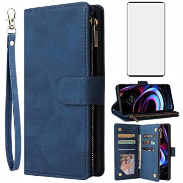 Imagem de Asuwish Compatível com Motorola Edge+ Plus 2022/Edge 30 Pro/Edge X30 e protetor de tela de vidro temperado, capa flip com porta-cartões, capas para celular para Moto Edge + 5G UW/30 Ultra/X azul