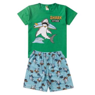 Imagem de Pijama Infantil Masculino Verão Shark Attack - Hey Kids - Verde - HeyK