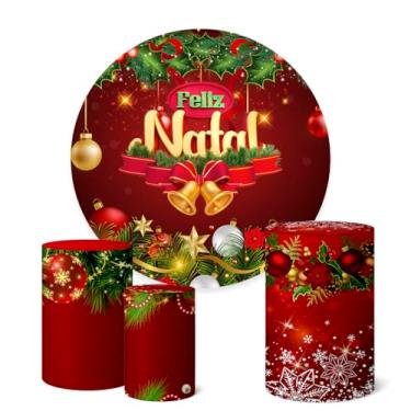 Imagem de Trio Capas Cilindro + Painel Redondo Festa 1,50m Natal (K1NAT029)