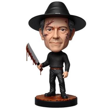 Imagem de Homem de terror que balança a cabeça à mão da sua foto com lâmina sangrenta para fãs de filmes Slasher, decoração assustadora para encontros temáticos de terror, presente ideal para entusiastas