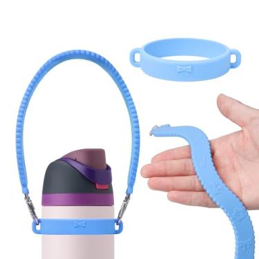 Imagem de AXMCCH Alça de silicone para garrafa de água com alça para copo Stanley, alça de ombro ajustável para a maioria das garrafas de 227 a 1,134 g, suporte universal para garrafa Owala Tumbler (azul)