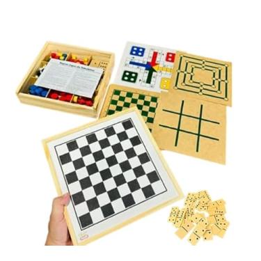 Imagem de 6 em 1 (Xadrez, Ludo, Dama, Jogo da velha, Trilha, Dominó) 20x20cm