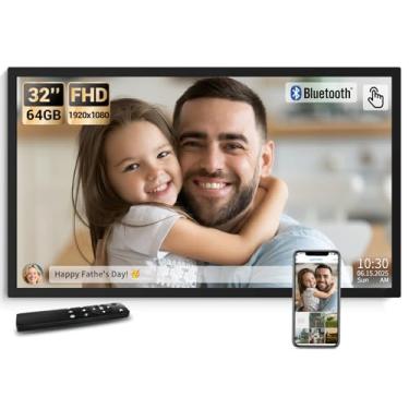 Imagem de BSIMB Moldura digital grande de 81 cm, tela sensível ao toque de 64 GB 1920 x 1080 FHD WiFi, suporte de parede para exibição eletrônica, compartilhe fotos/vídeos via aplicativo/USB/SD, fácil